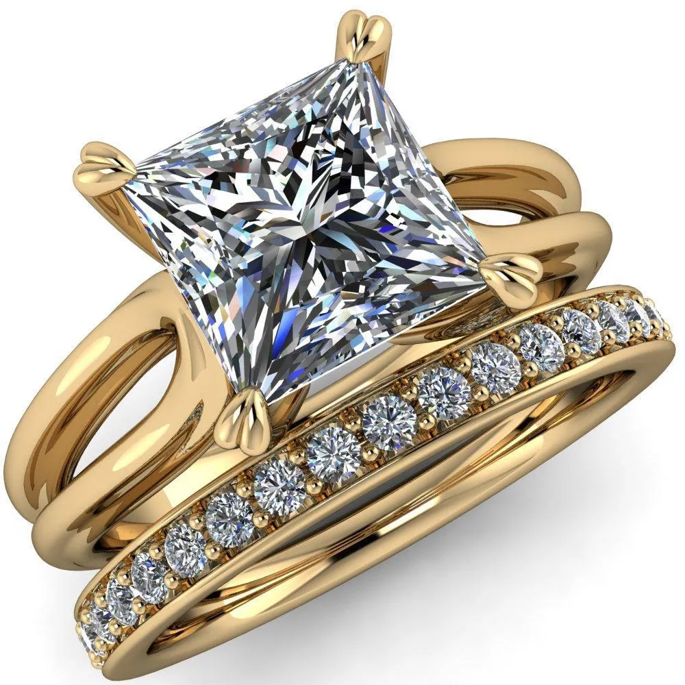 Martha Princess/Square Moissanite 4 Prong Split Shank Engagement Ring