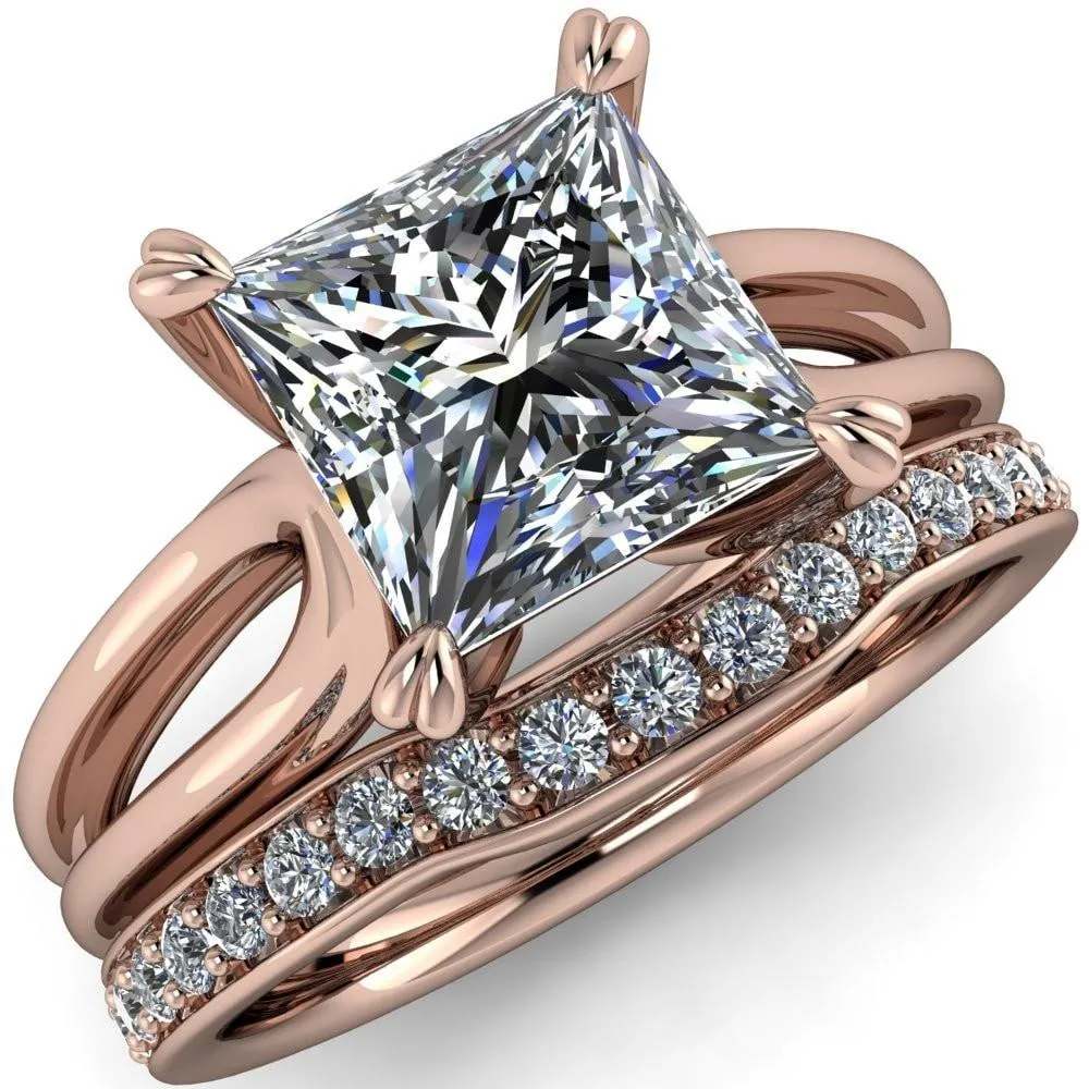 Martha Princess/Square Moissanite 4 Prong Split Shank Engagement Ring