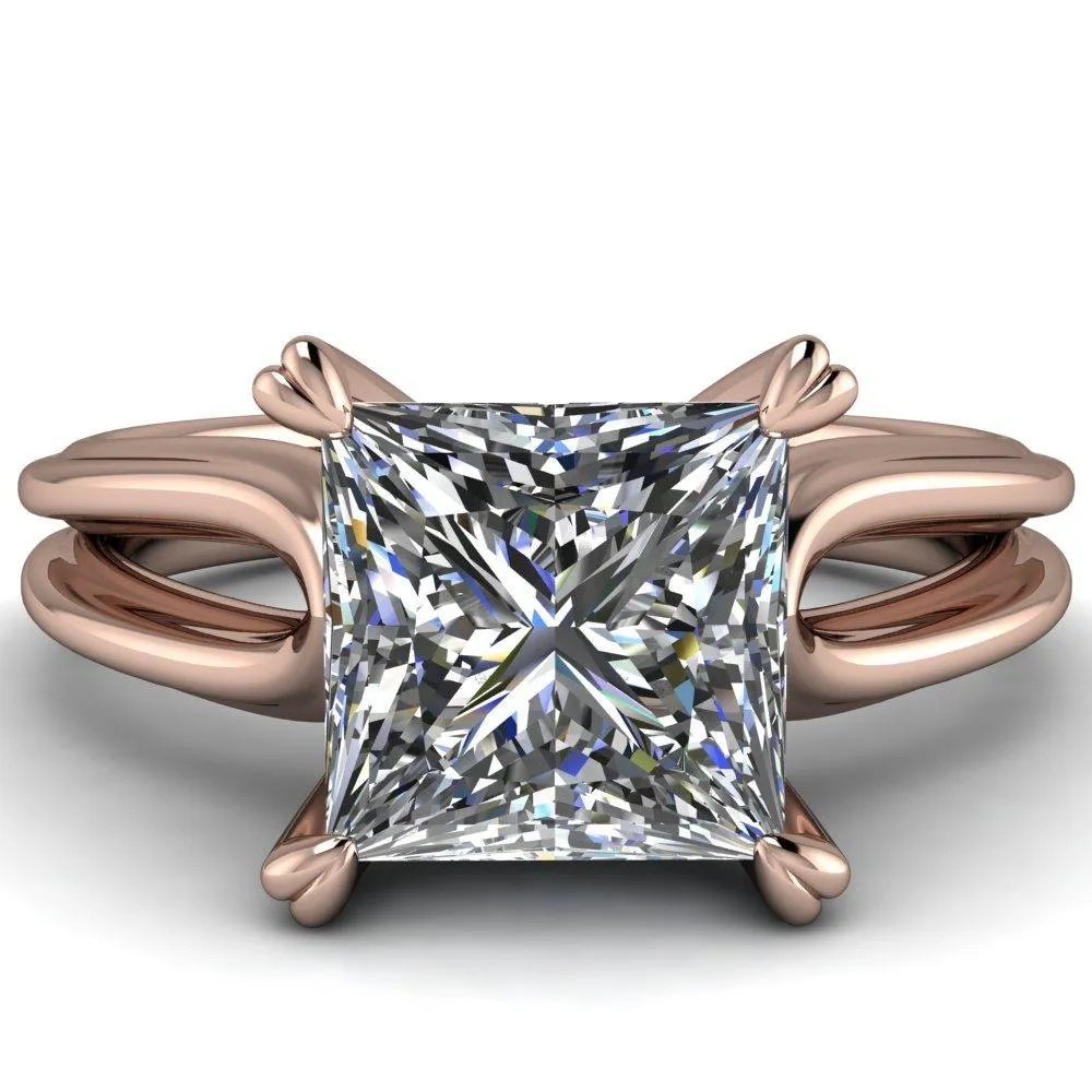 Martha Princess/Square Moissanite 4 Prong Split Shank Engagement Ring