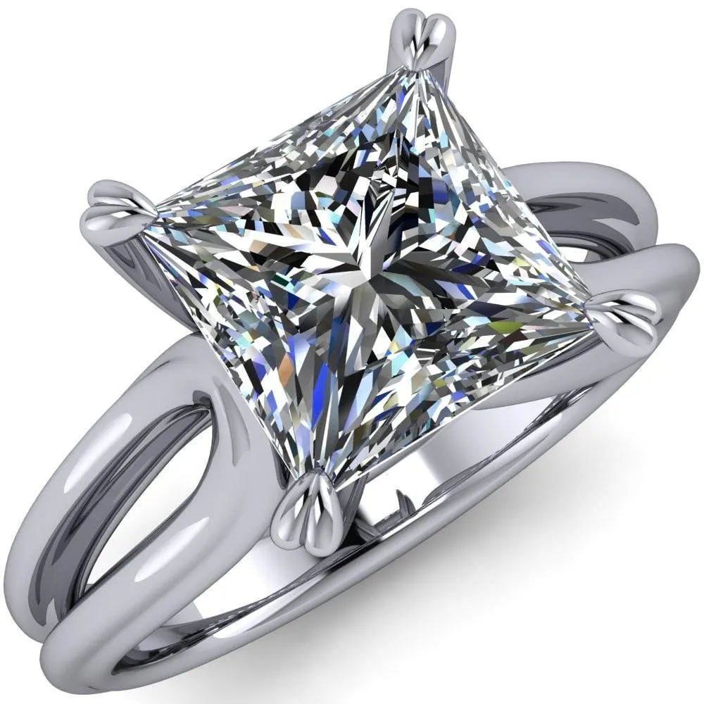 Martha Princess/Square Moissanite 4 Prong Split Shank Engagement Ring