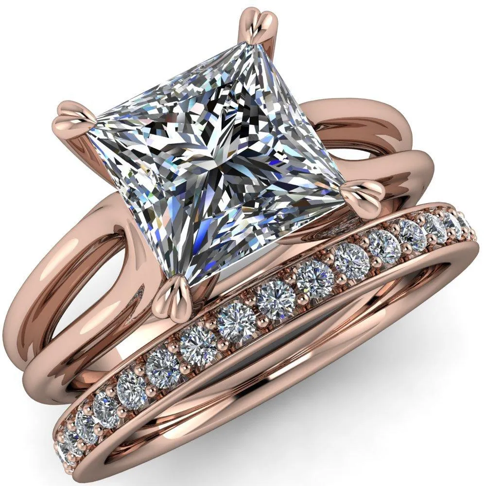 Martha Princess/Square Moissanite 4 Prong Split Shank Engagement Ring