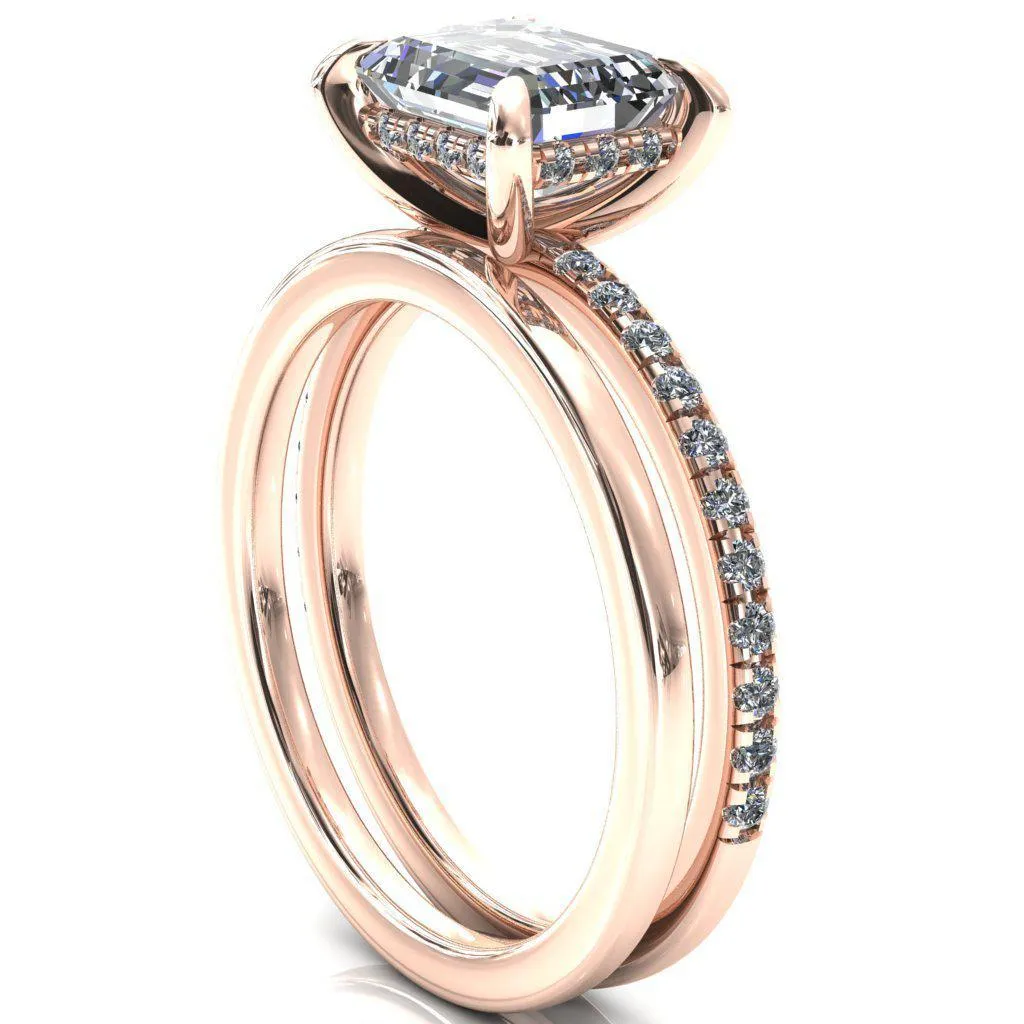 Mayeli Emerald Center Stone East-West 4 Claw Prong Micro Pave Diamond Sides Engagement Ring