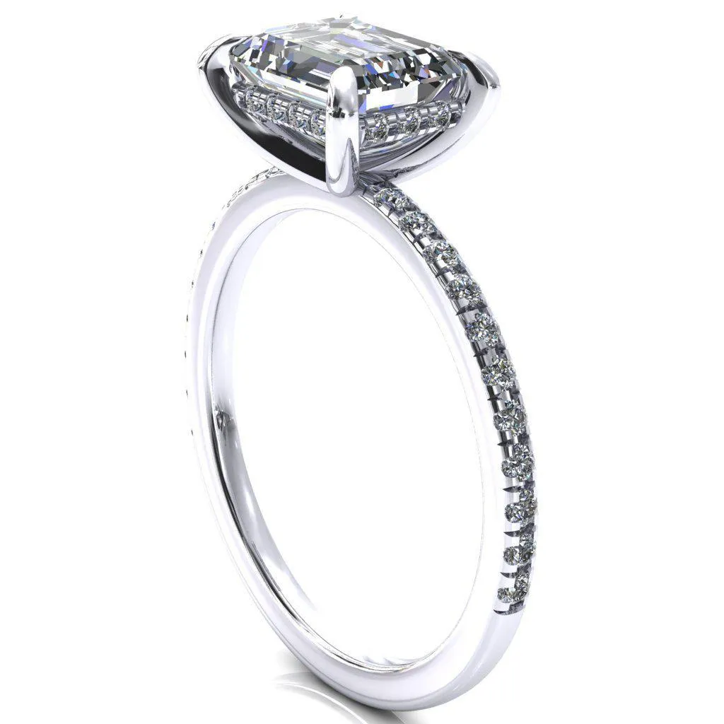 Mayeli Emerald Center Stone East-West 4 Claw Prong Micro Pave Diamond Sides Engagement Ring