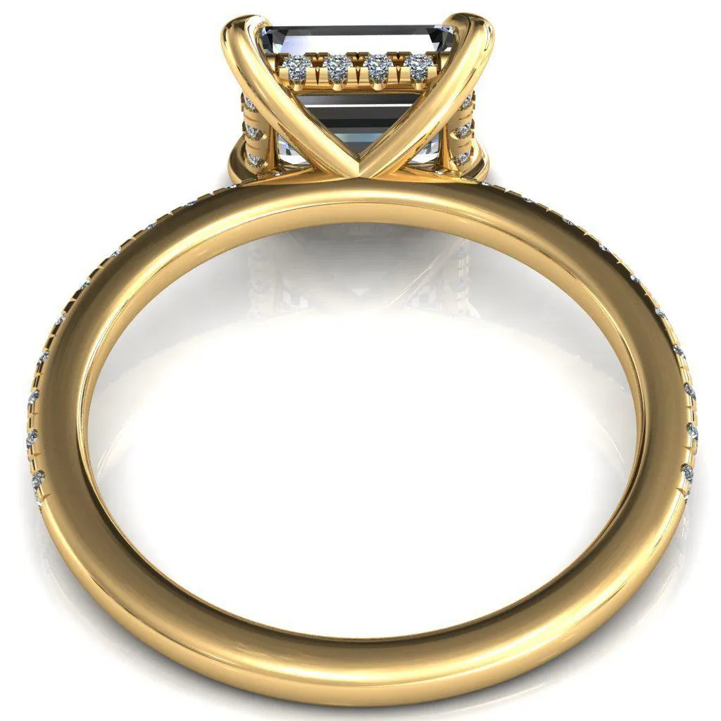 Mayeli Emerald Center Stone East-West 4 Claw Prong Micro Pave Diamond Sides Engagement Ring