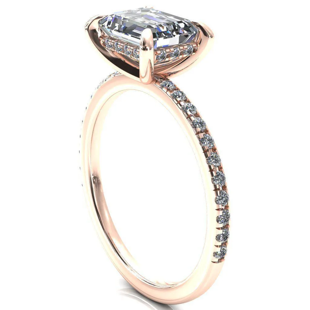 Mayeli Emerald Center Stone East-West 4 Claw Prong Micro Pave Diamond Sides Engagement Ring
