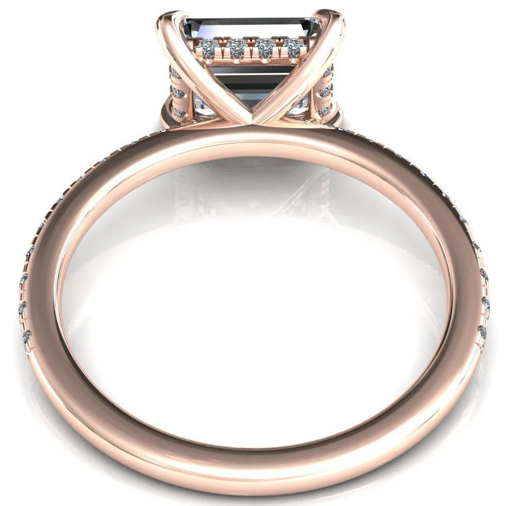 Mayeli Emerald Center Stone East-West 4 Claw Prong Micro Pave Diamond Sides Engagement Ring