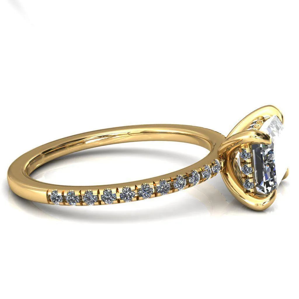 Mayeli Emerald Center Stone East-West 4 Claw Prong Micro Pave Diamond Sides Engagement Ring