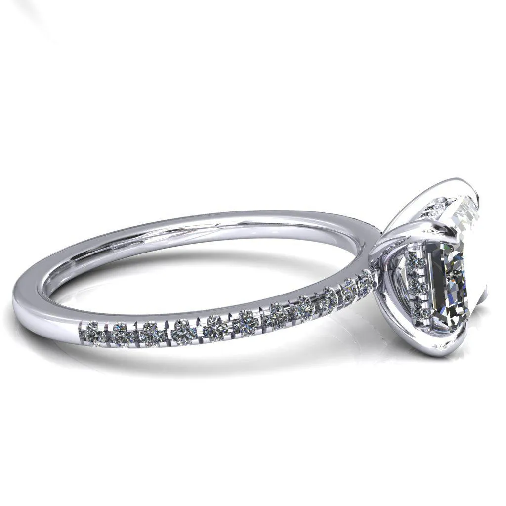 Mayeli Emerald Center Stone East-West 4 Claw Prong Micro Pave Diamond Sides Engagement Ring