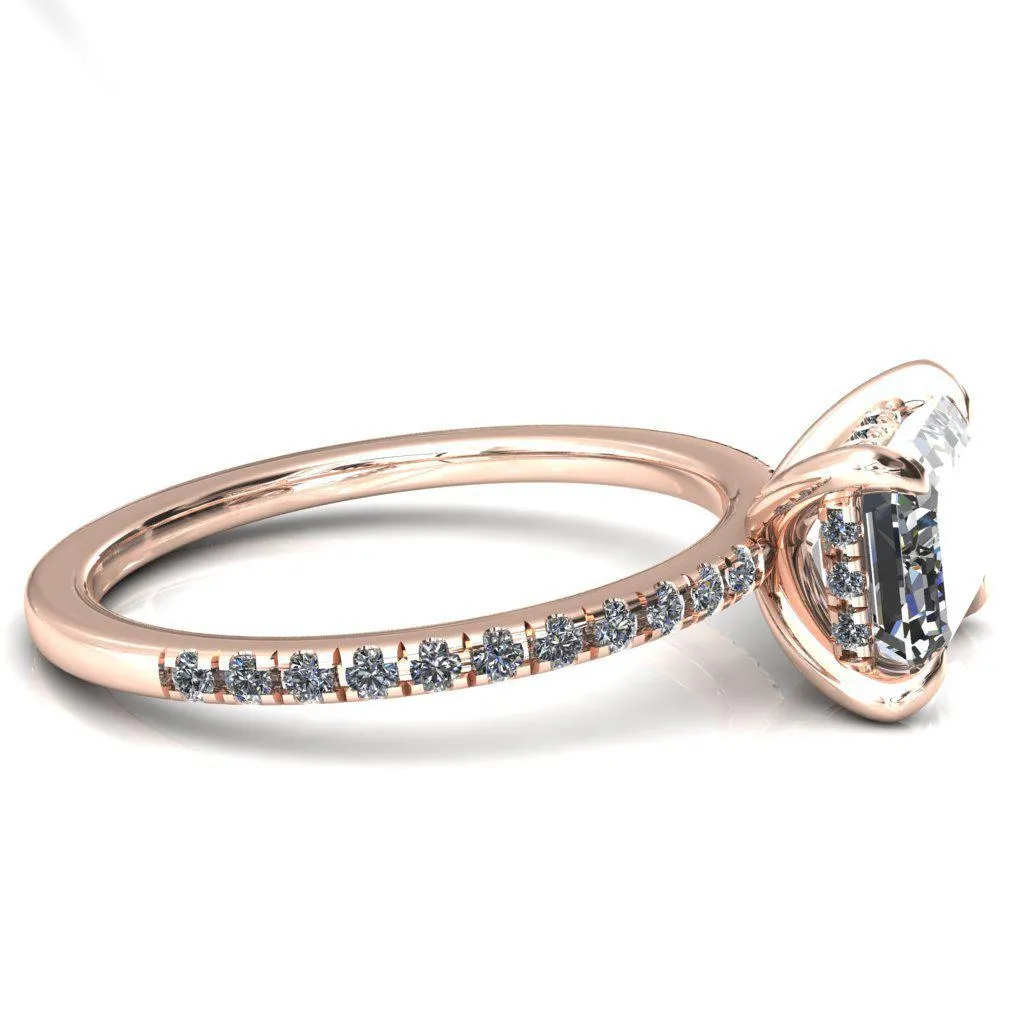 Mayeli Emerald Center Stone East-West 4 Claw Prong Micro Pave Diamond Sides Engagement Ring