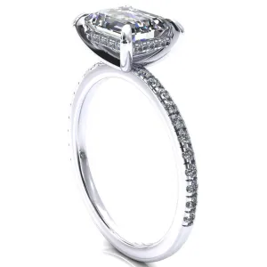 Mayeli Emerald Center Stone East-West 4 Claw Prong Micro Pave Diamond Sides Engagement Ring