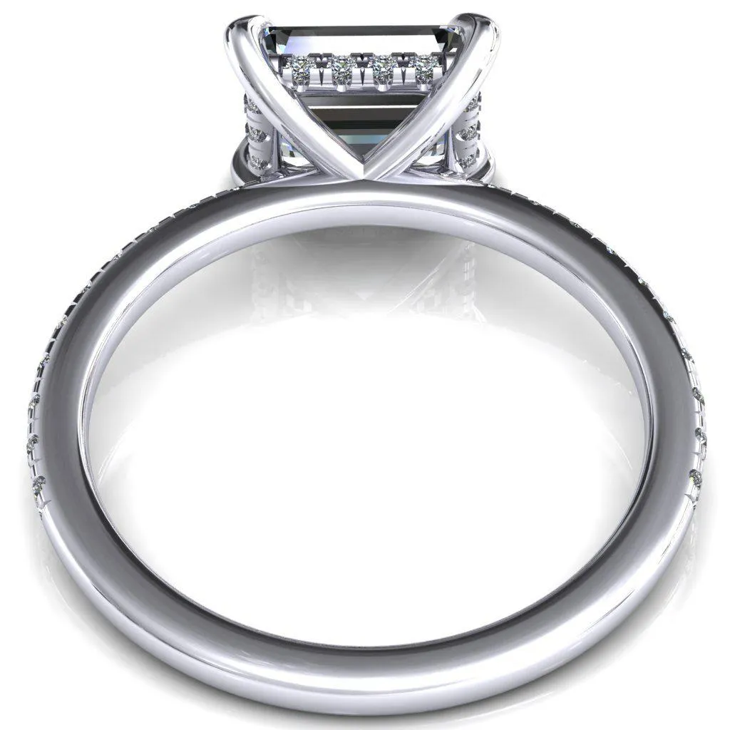 Mayeli Emerald Center Stone East-West 4 Claw Prong Micro Pave Diamond Sides Engagement Ring