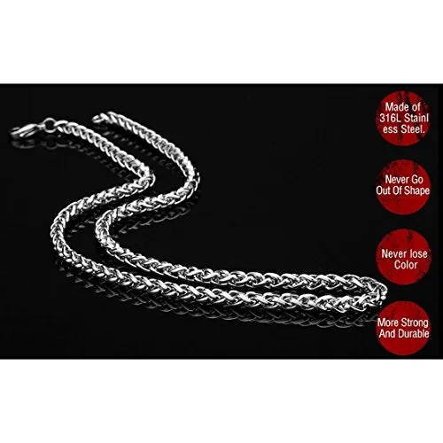 MEENAZ Chain for Men boyfriend Jewellery Stainless Steel Valentine Long Chain Gents Platinum Necklace Silver Chain for Men Boys Stylish -CN9136 (Silver White)