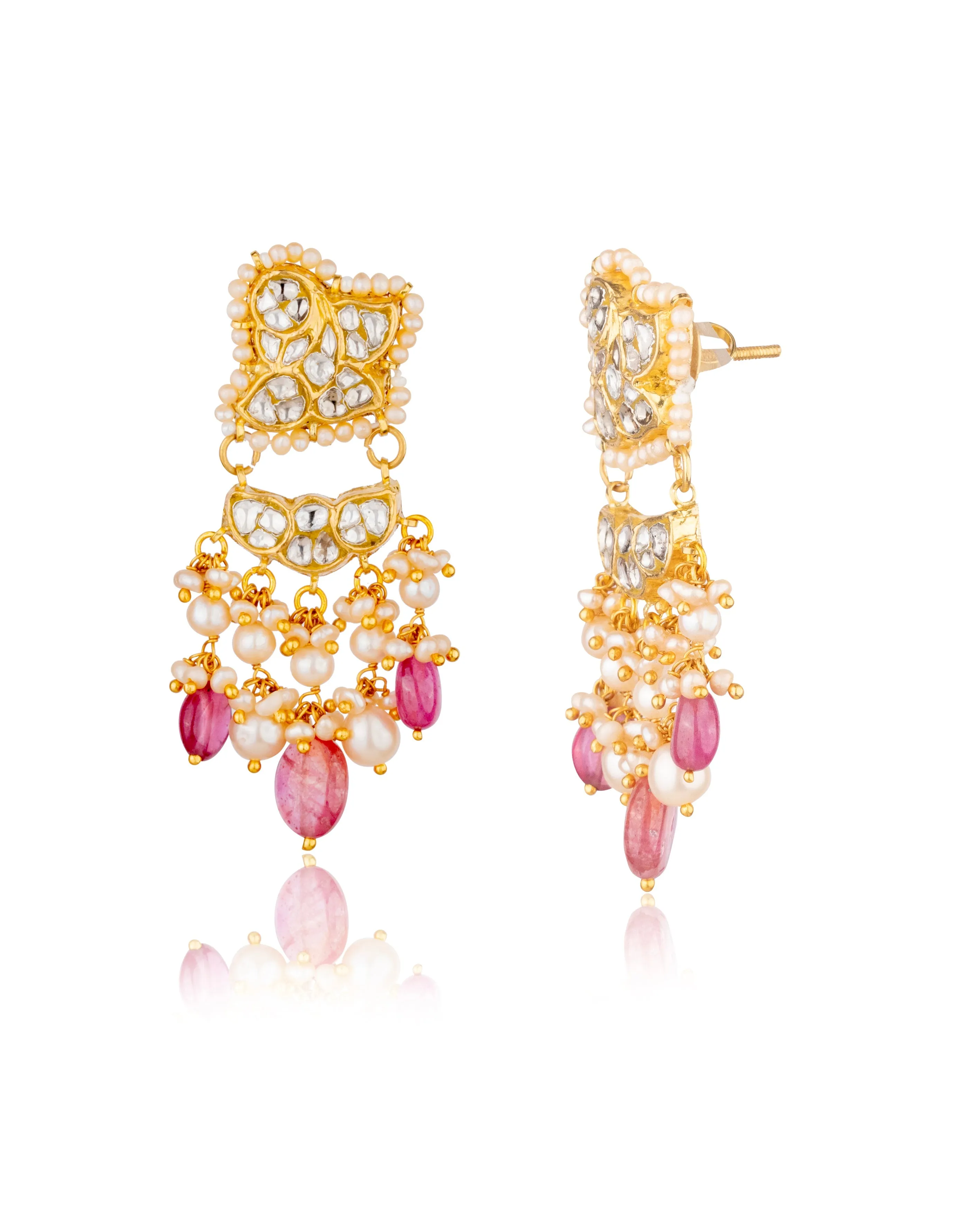 Megha Necklaces And Adhya Long Earrings Polki Set