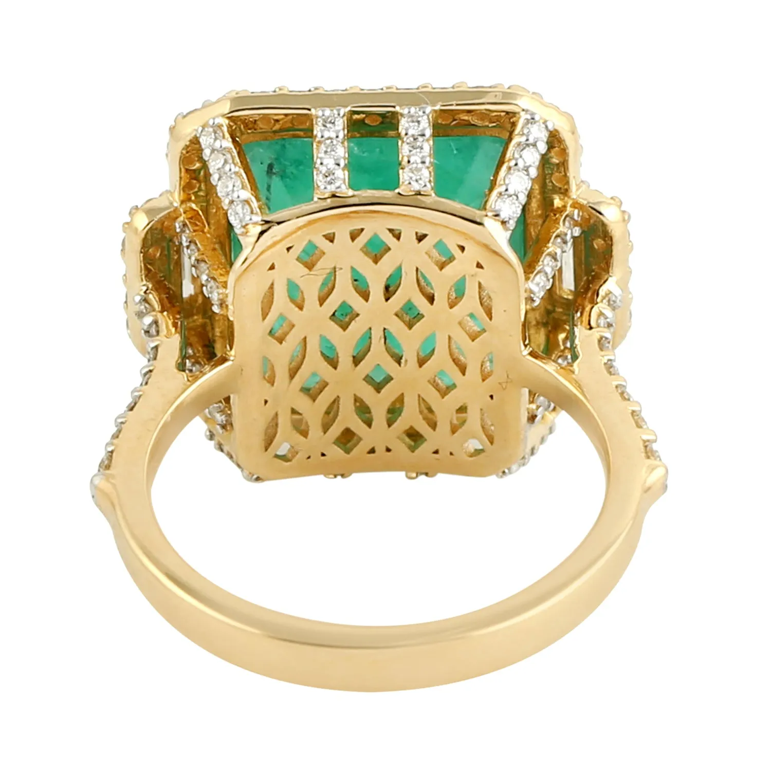 Micro Pave Diamond Prong Set Emerald Solid Gold Cocktail Anniversary Gift Ring For Her