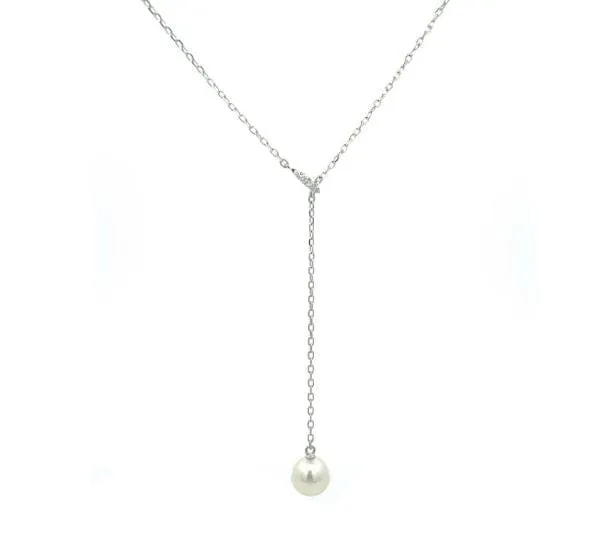 Mikimoto 18K White Gold Diamond Akoya Lariat Necklace