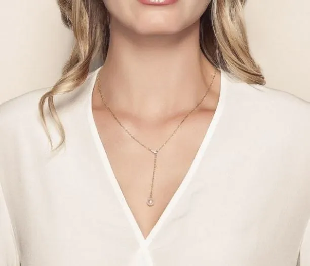 Mikimoto 18K White Gold Diamond Akoya Lariat Necklace