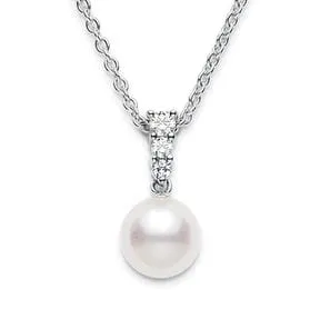 Mikimoto 18K White Gold Pearl Diamond Drop Necklace