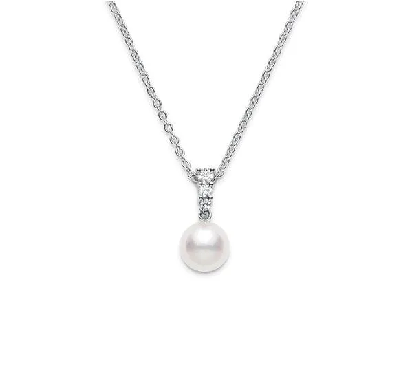 Mikimoto 18K White Gold Pearl Diamond Drop Necklace