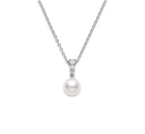 Mikimoto 18K White Gold Pearl Diamond Drop Necklace