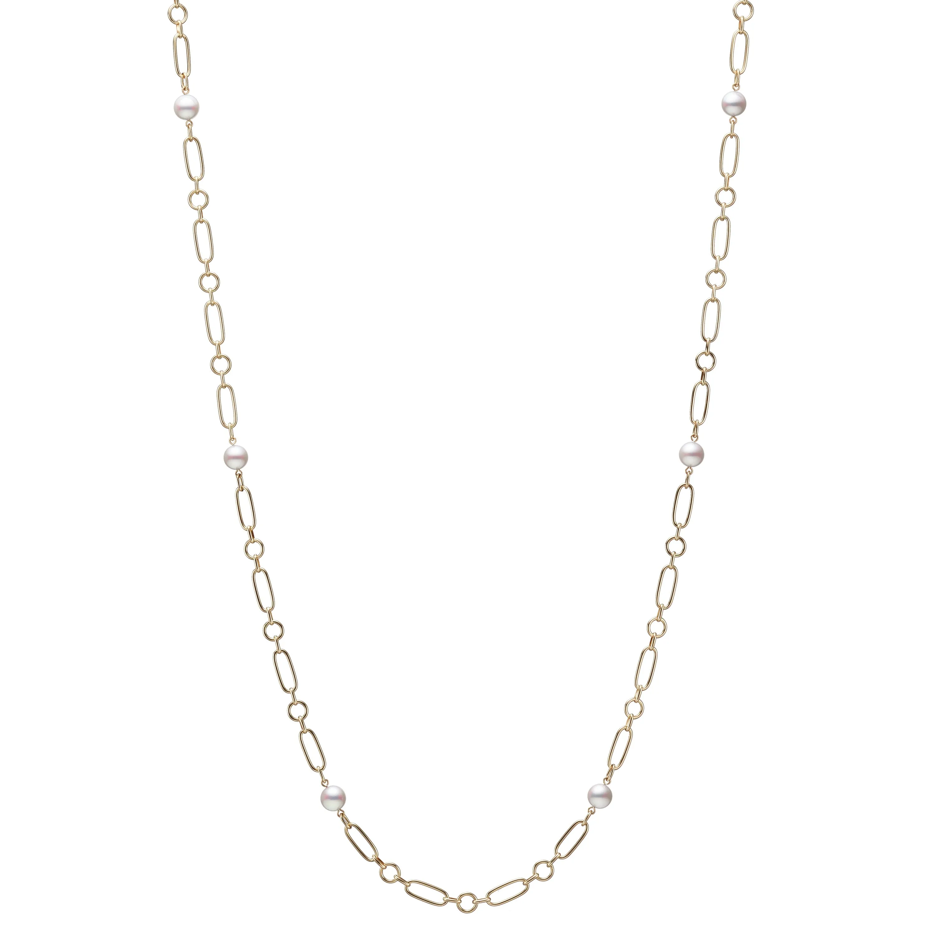 Mikimoto 18K Yellow Gold 6.5mm Akoya Pearl Station Chain Necklace