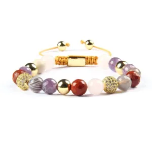Mix of Amethyst, Quartz, Agate & CZ Gold Beads Macrame Bracelet