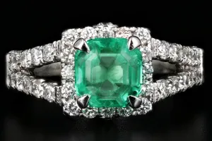 Modern 14K White Gold 1.81CT Colombian Emerald and Diamond Ring GIA Certified
