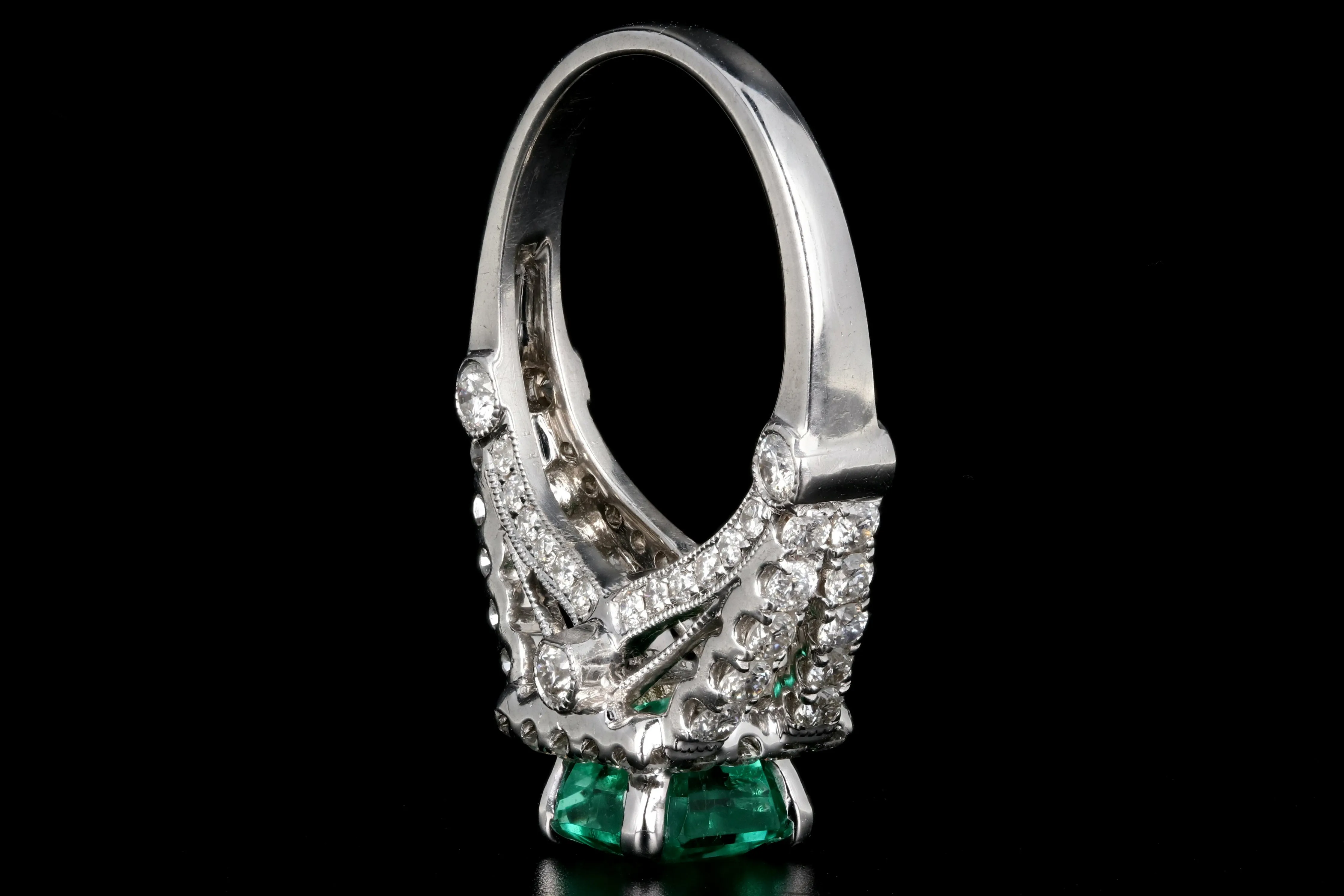 Modern 14K White Gold 1.81CT Colombian Emerald and Diamond Ring GIA Certified