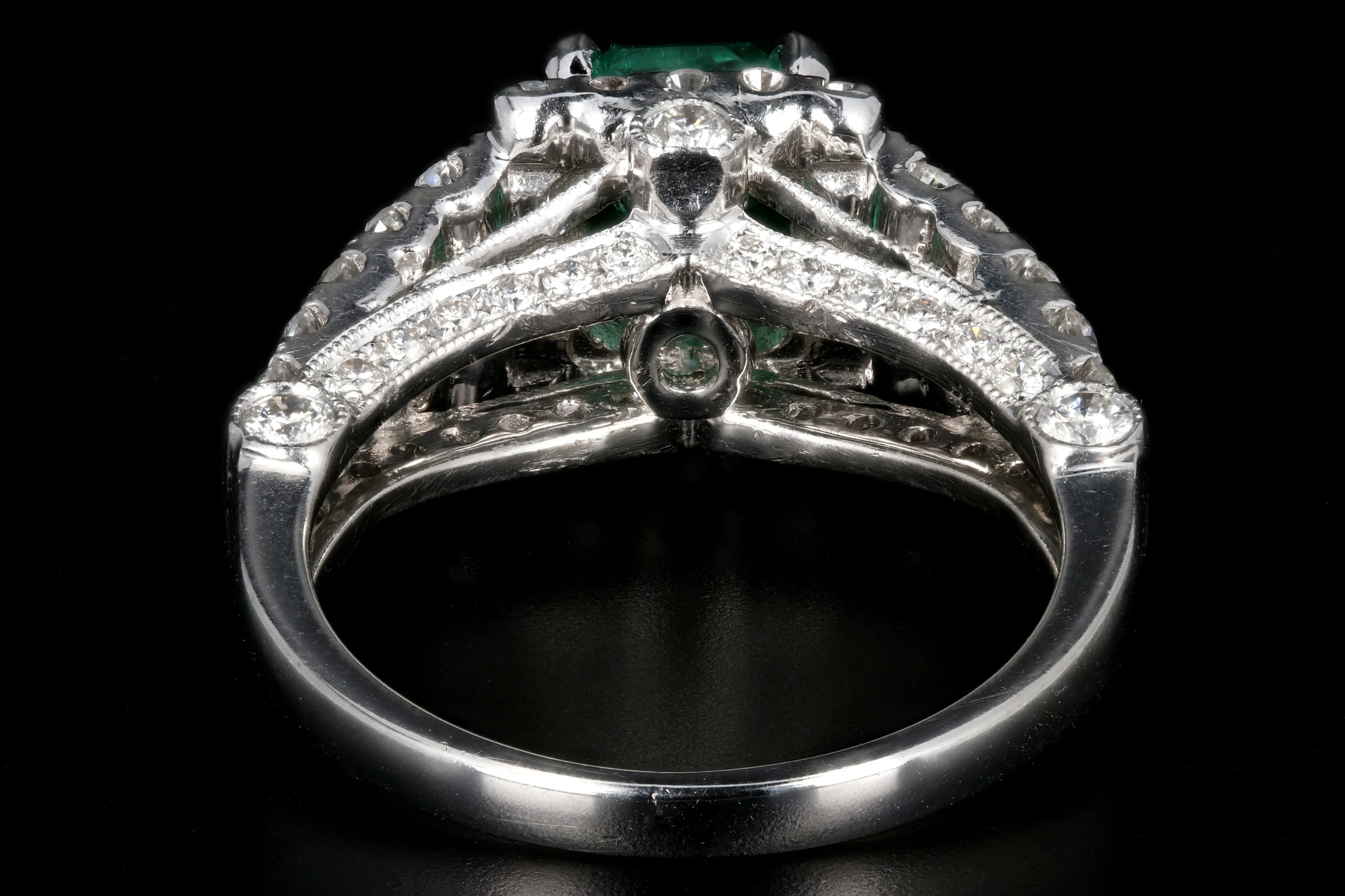 Modern 14K White Gold 1.81CT Colombian Emerald and Diamond Ring GIA Certified