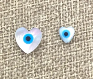 Mother Of Pearls Heart Beads, Medium heart beads, Small Heart Beads, Blue Eye Beads, Evil Eye
