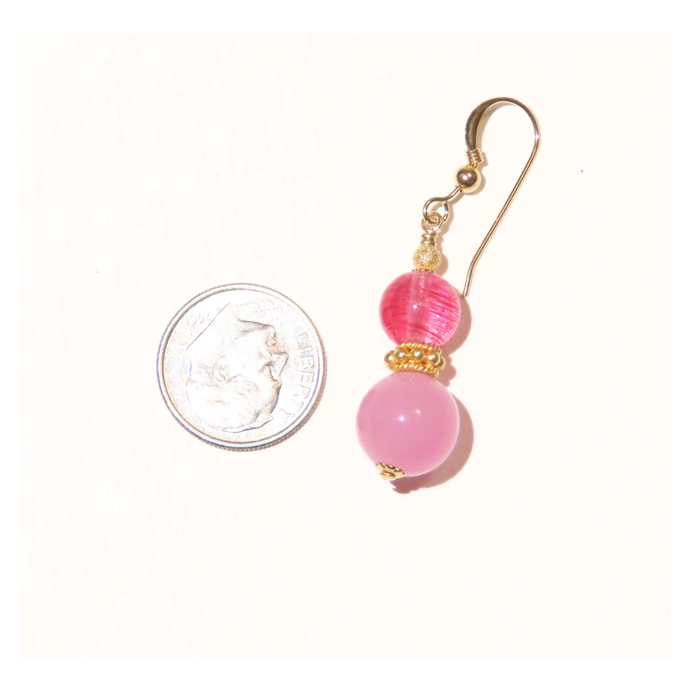 Murano Glass Pink Double Ball Gold Earrings