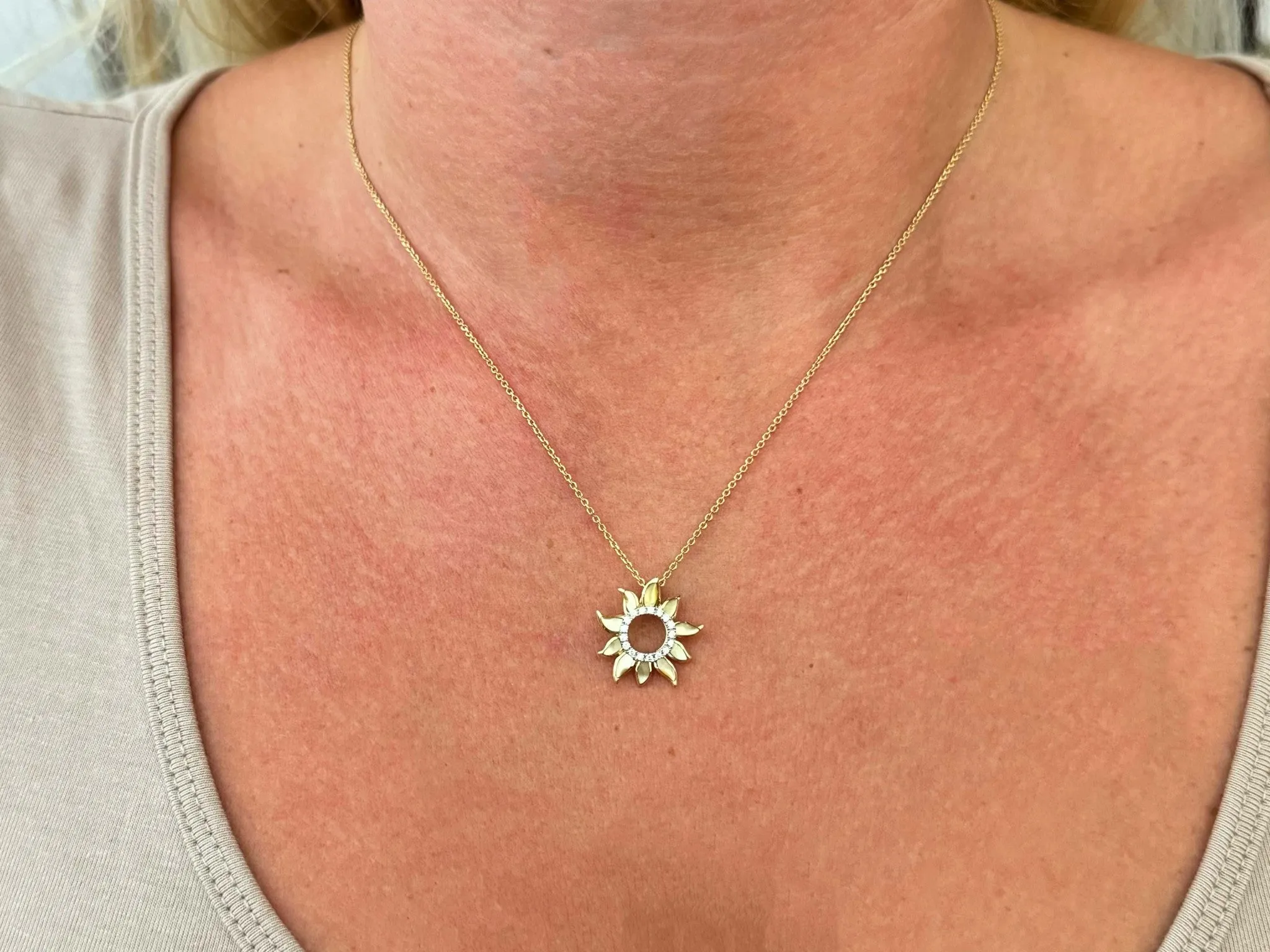 Na Hoku Sun Yellow Mother of Pearl and Diamond Necklace 14k Yellow Gold