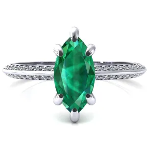 Nancy Marquise Emerald 6 Prong 1/2 Eternity Diamond Knife Shank Accent Engagement Ring