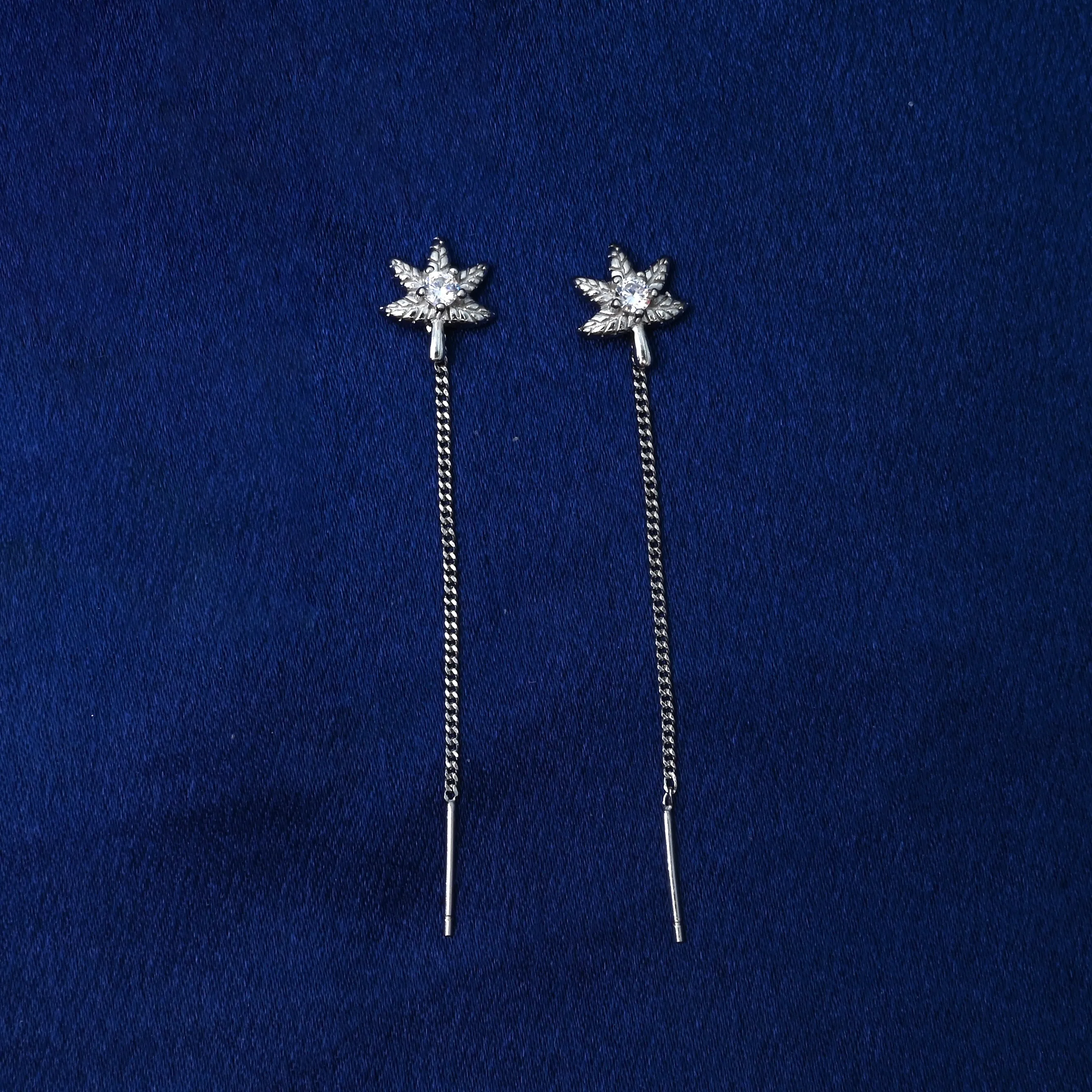 Nature-Inspired Silver Drop Earrings with Leaf Pattern