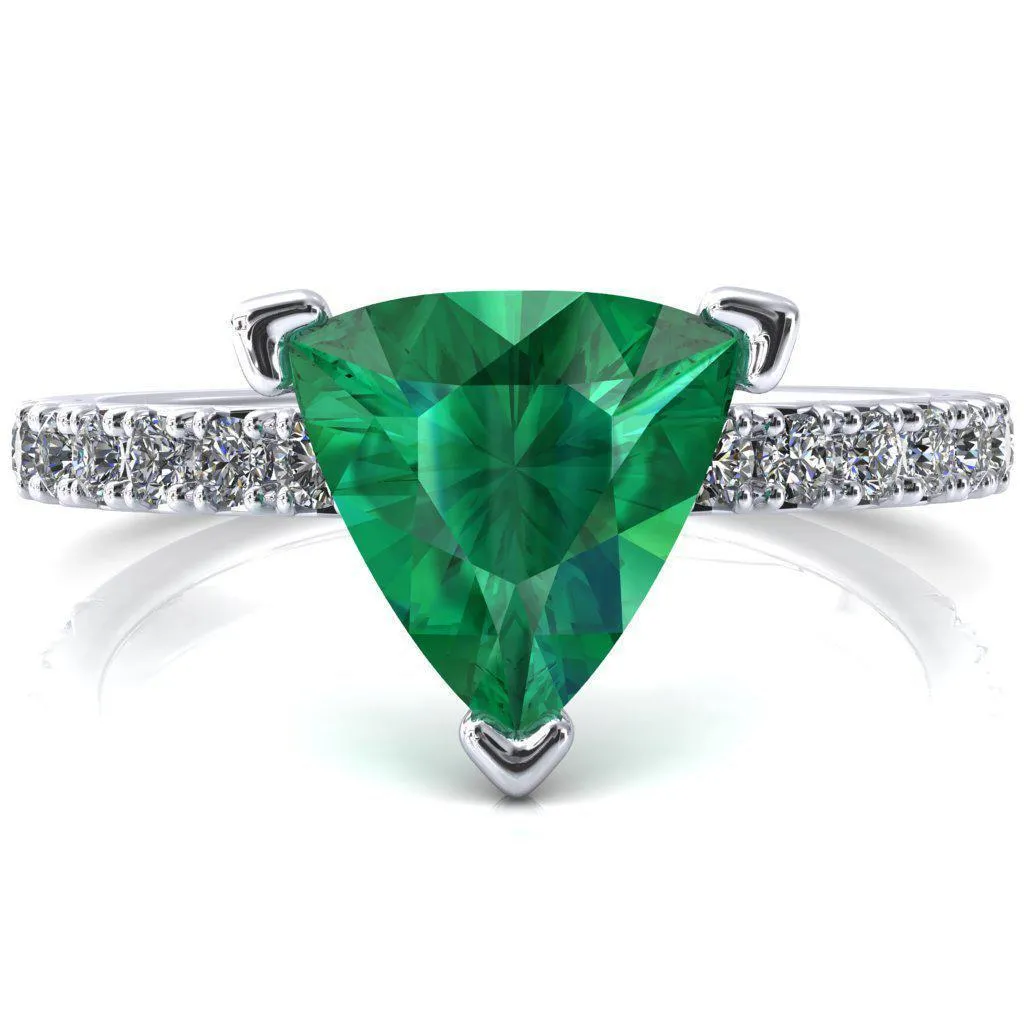 Nefili Trillion Emerald 3 Prong 5/8 Eternity Diamond French Pave Engagement Ring