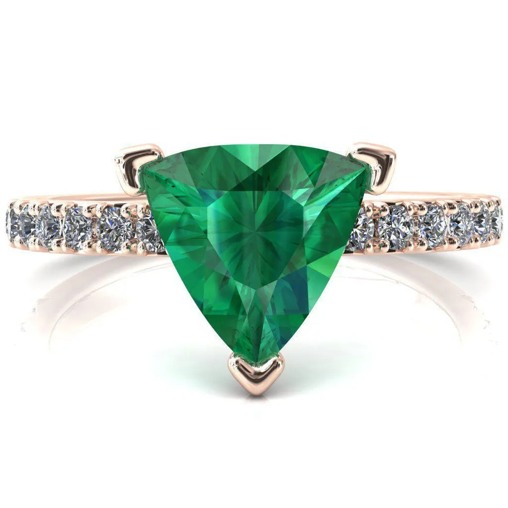Nefili Trillion Emerald 3 Prong 5/8 Eternity Diamond French Pave Engagement Ring