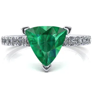 Nefili Trillion Emerald 3 Prong 5/8 Eternity Diamond French Pave Engagement Ring