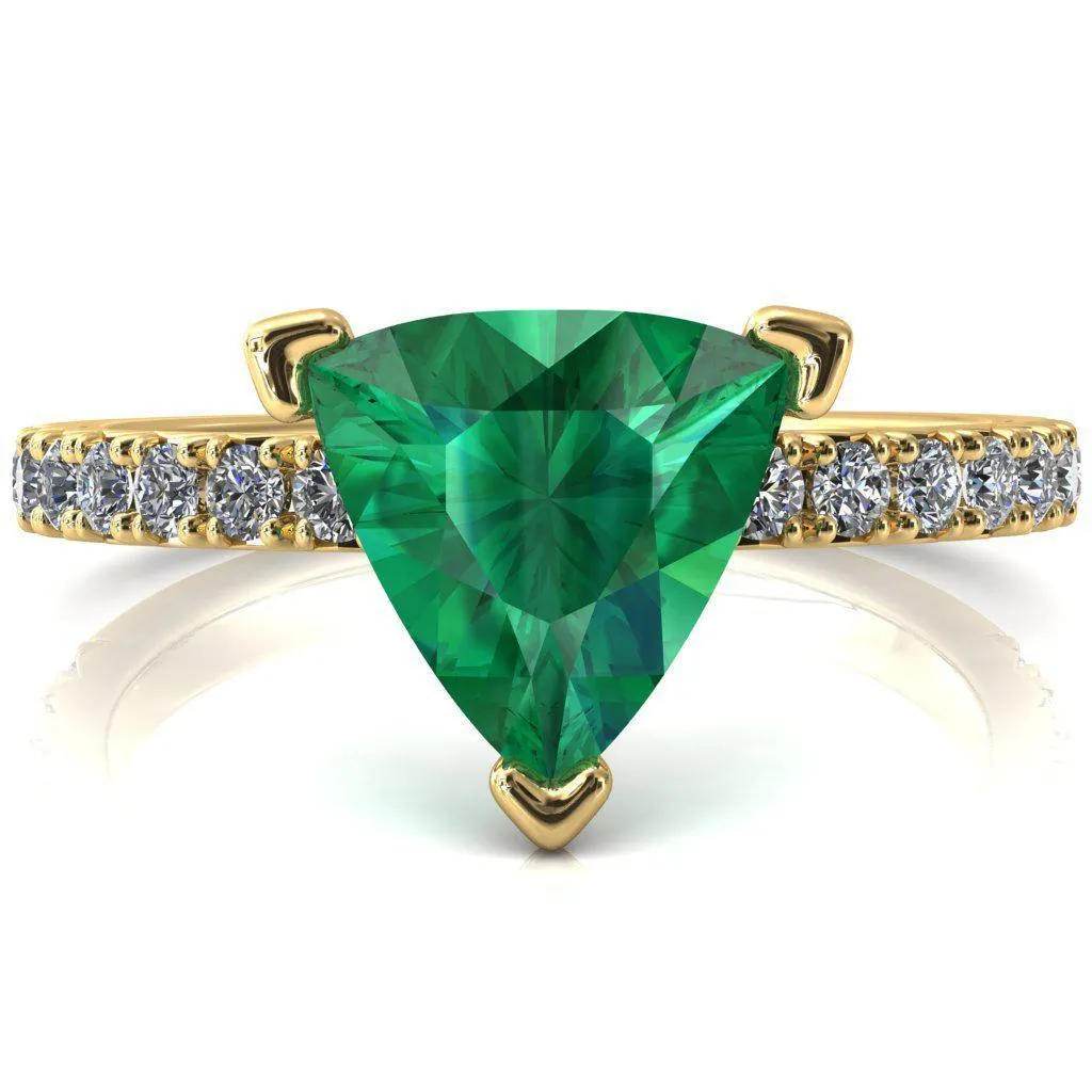 Nefili Trillion Emerald 3 Prong 5/8 Eternity Diamond French Pave Engagement Ring