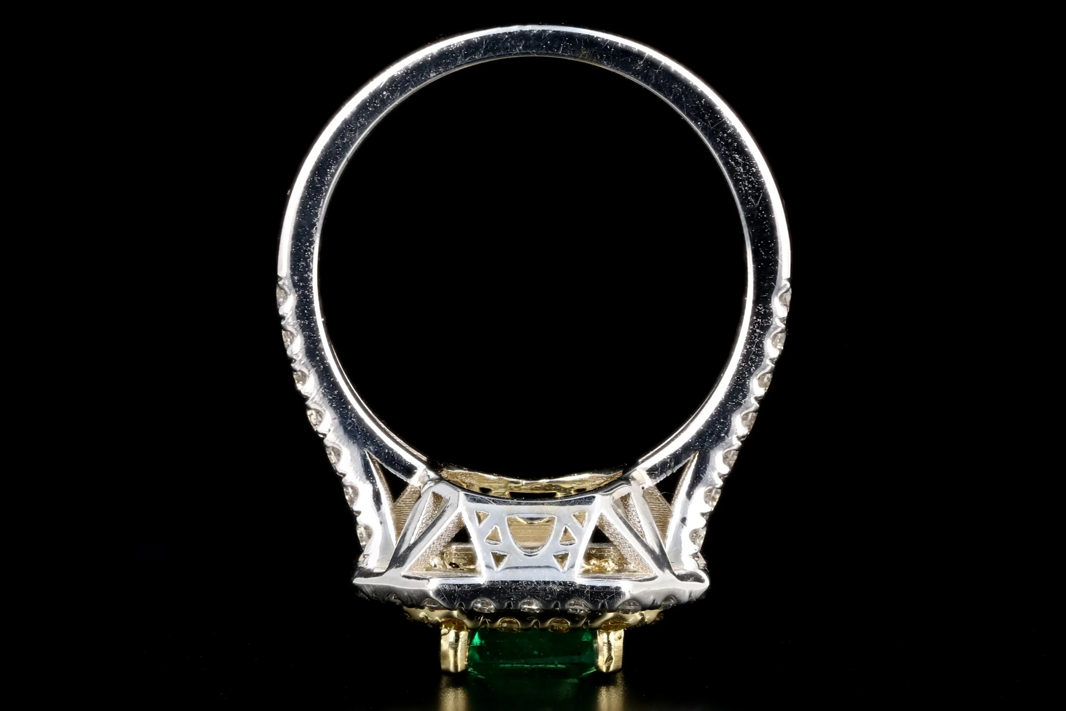 New 18K White Gold 1.7 Carat Zambian Emerald and White & Vivid Yellow Diamond Ring