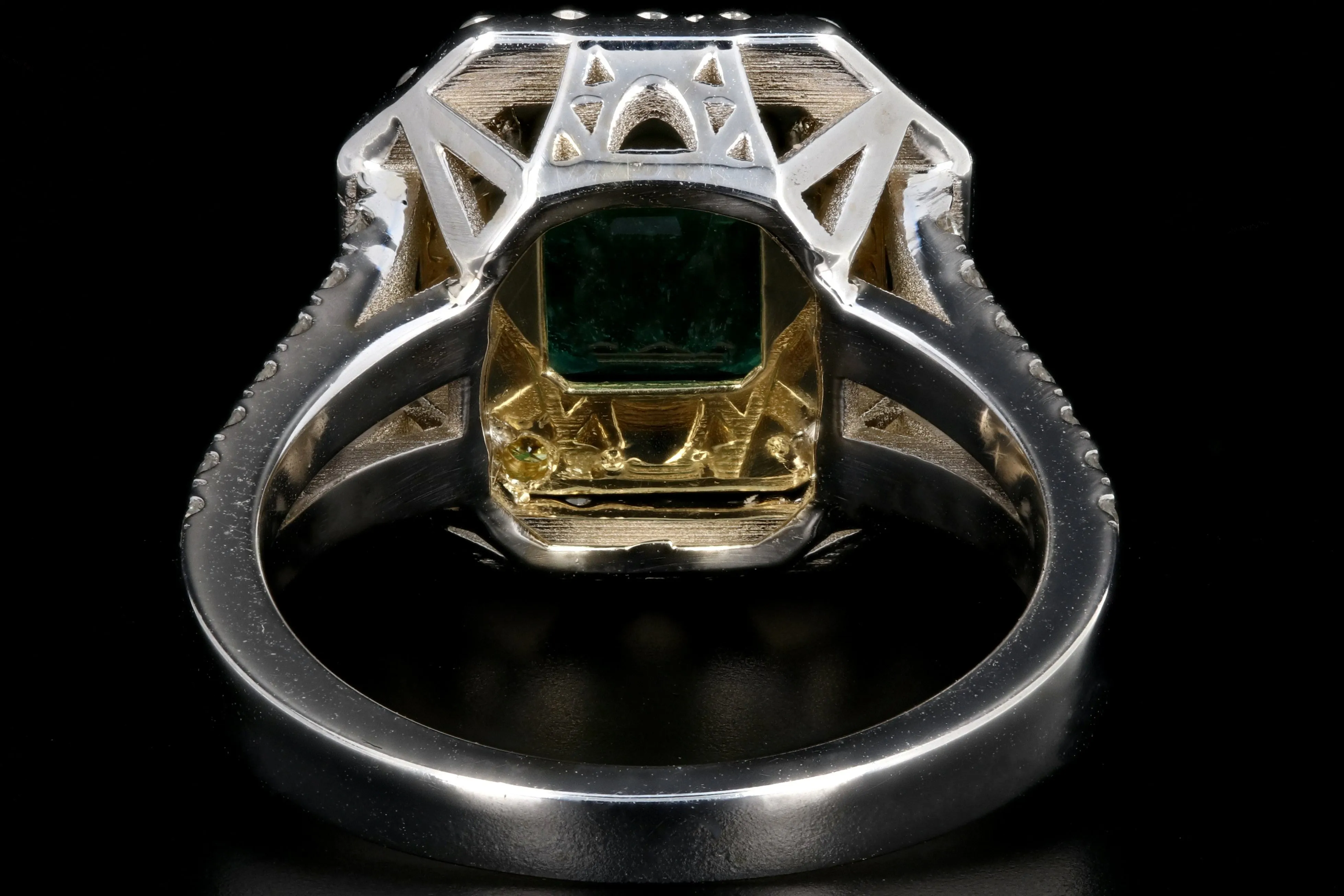 New 18K White Gold 1.7 Carat Zambian Emerald and White & Vivid Yellow Diamond Ring