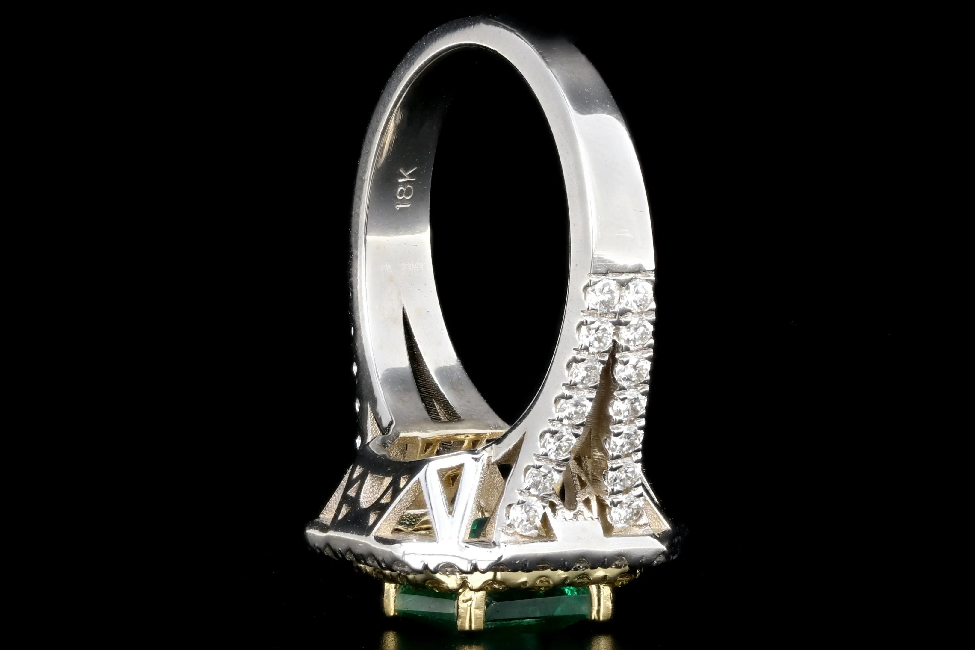 New 18K White Gold 1.7 Carat Zambian Emerald and White & Vivid Yellow Diamond Ring