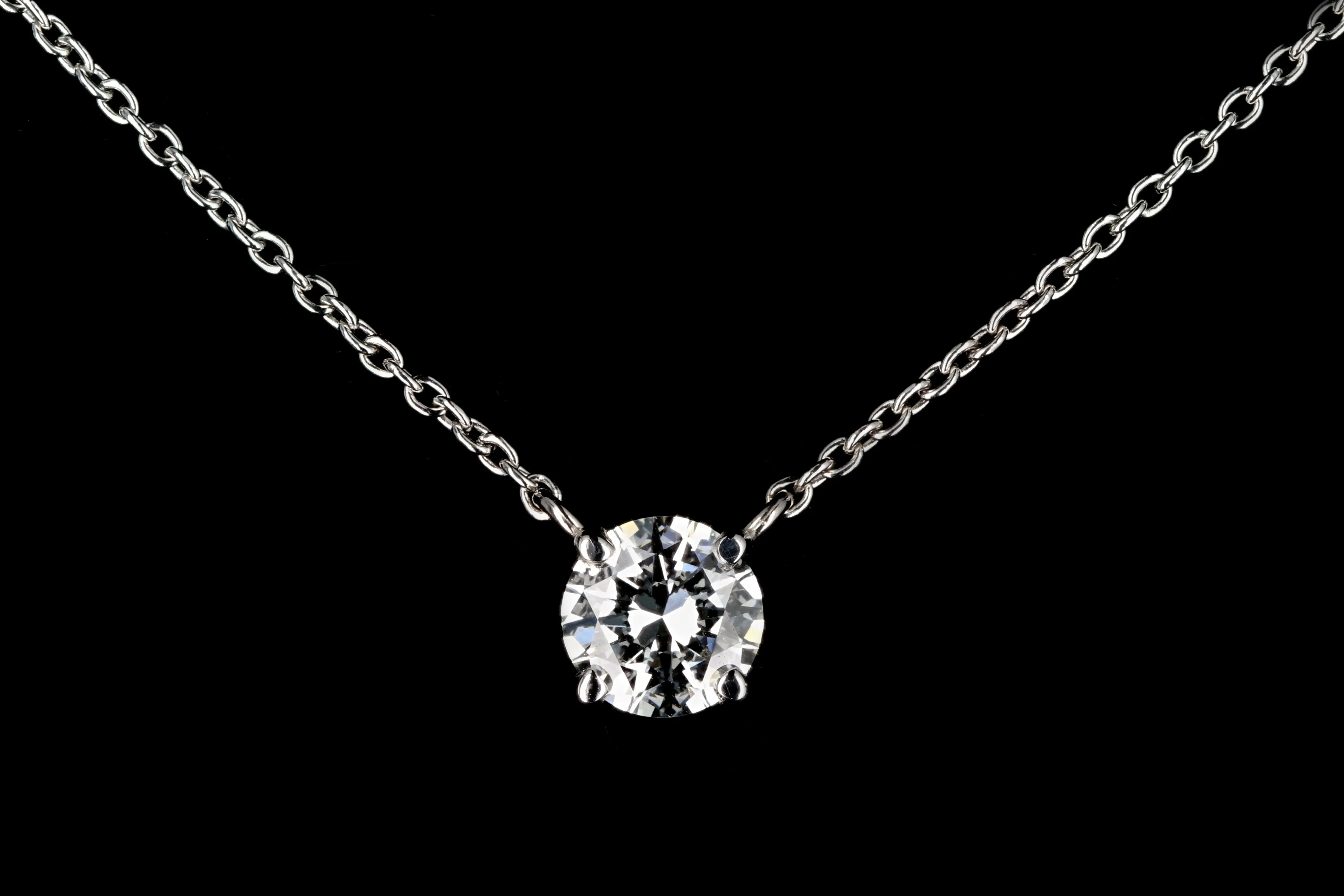 New 18K White Gold .71 Round Brilliant Cut Necklace GIA Certified