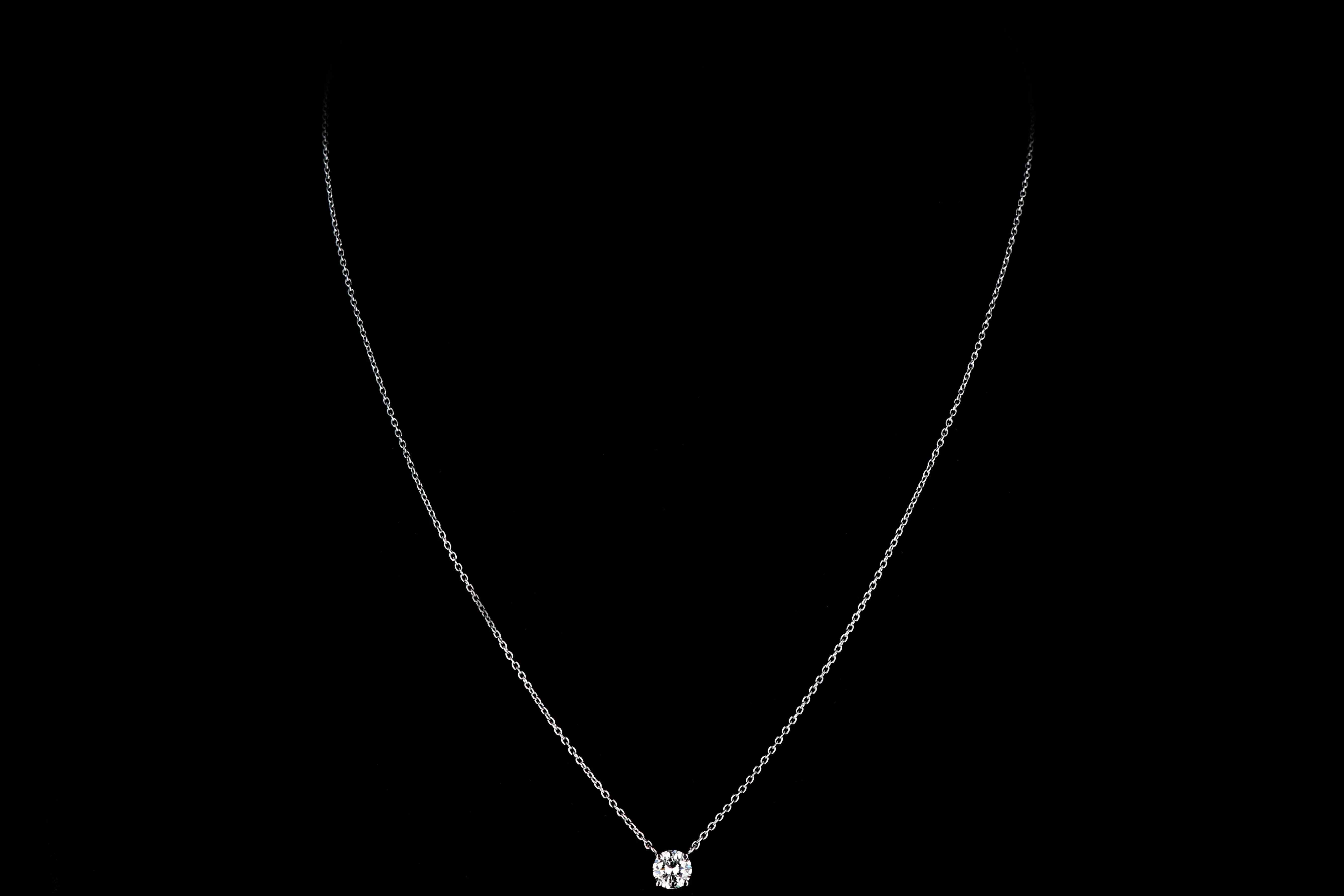 New 18K White Gold .71 Round Brilliant Cut Necklace GIA Certified