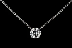 New 18K White Gold .71 Round Brilliant Cut Necklace GIA Certified