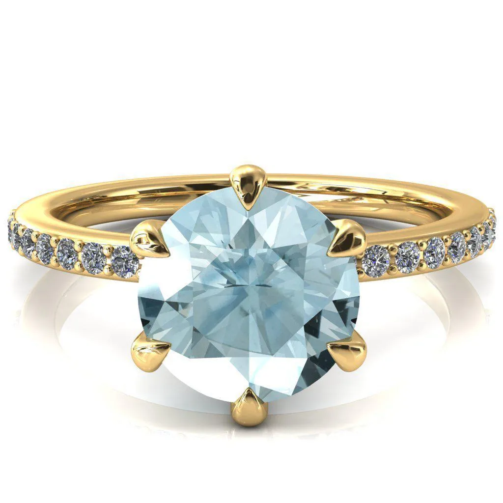 Nora Round Aqua Blue Spinel Solitaire 6 Prong Ring