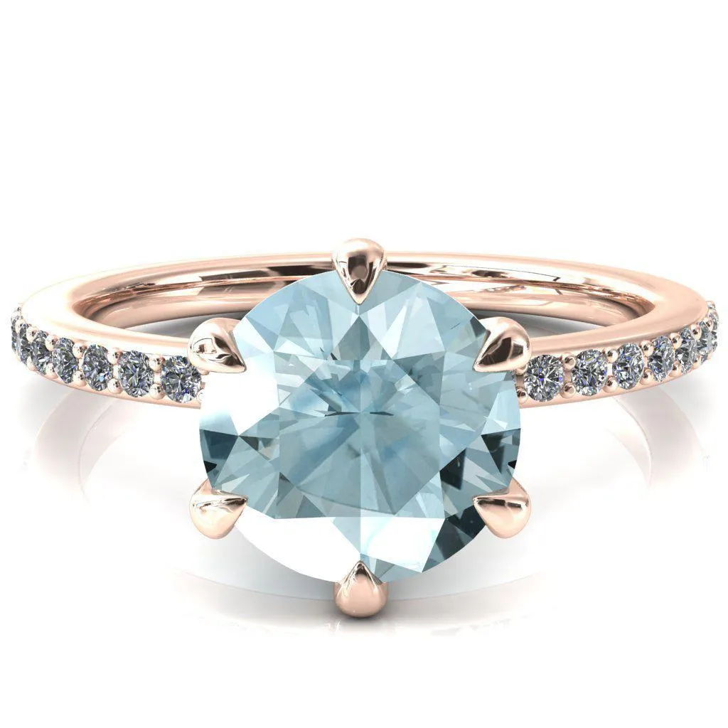 Nora Round Aqua Blue Spinel Solitaire 6 Prong Ring
