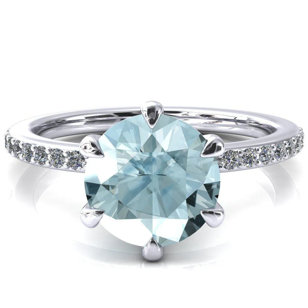 Nora Round Aqua Blue Spinel Solitaire 6 Prong Ring