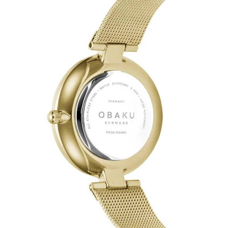 Obaku Diamant-Gold White Dial Gold Mesh Strap Lds V256LXGIMG