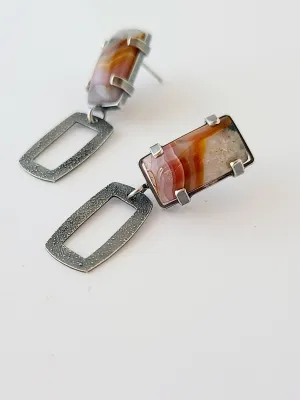 Ocaso Stud Earrings-Small Rectangle Laguna Lace Agate