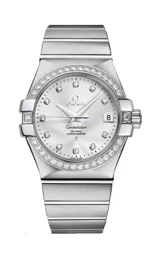 Omega Constellation Steel & Diamond Automatic Womens Watch Silver Dial Date 123.15.35.20.52.001