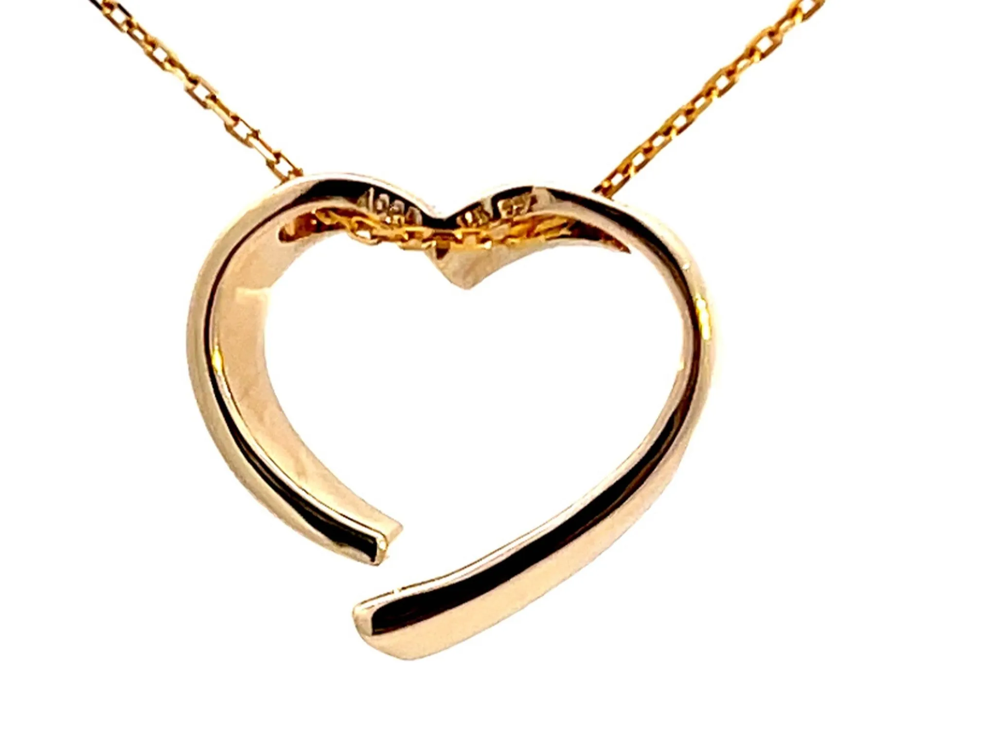 Open Diamond Heart Pendant with Chain in 14k Yellow Gold